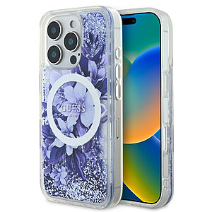 Guess Magsafe “Liquid Glitter Flower" Hard Case Θήκη προστασίας από σκληρό πλαστικό – iPhone 16 Pro Max (Μωβ – GUHMP16XLFMWTU)