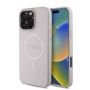 Guess Magsafe “Saffiano Collection" Hard Case Θήκη προστασίας από δερματίνη – iPhone 16 Pro Max (Ροζ – GUHMP16XPSAHMCP)