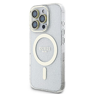 Guess IML Magsafe Case “Rhinestone Gold Lens + Screen” Θήκη προστασίας από σκληρό πλαστικό – iPhone 16 Pro (Clear/Glitter – GUOBPLTP16LHCMCGT)
