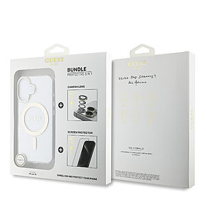 Guess IML Magsafe Case “Rhinestone Gold Lens + Screen” Θήκη προστασίας από σκληρό πλαστικό – iPhone 16 (Clear/Glitter – GUOBPLTP16SHCMCGT)