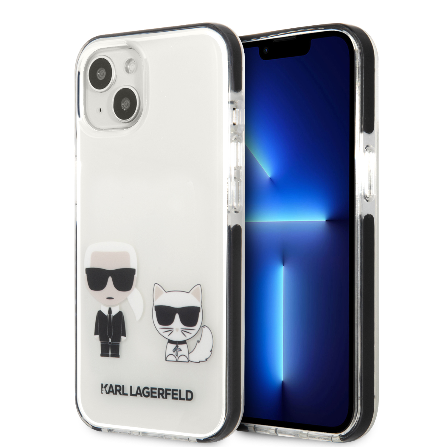 KLHCP13STPEKCW_1 Karl Lagerfeld “ Karl + Choupette” Hard Case Θήκη προστασίας από σιλικόνη – iPhone 13 Mini (Λευκό – KLHCP13STPEKCW) - Image 1