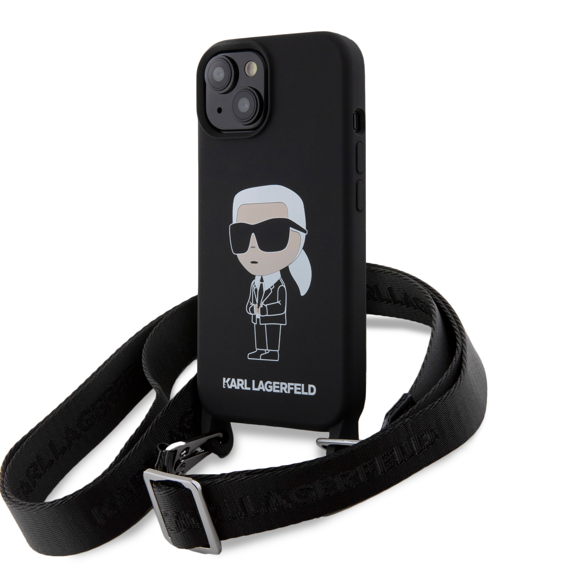 KLHCP15SSCBSKNK_1 Karl Lagerfeld Crossbody Ikonik Hard Case Θήκη προστασίας από σιλικόνη – iPhone 15 (Black – KLHCP15SSCBSKNK) - Image 1