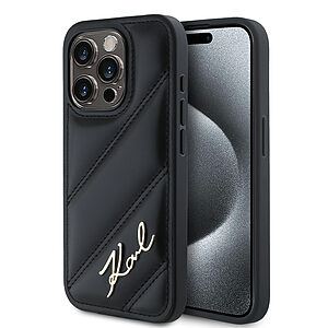 Karl Lagerfeld “Quilted Metal Signature Logo Collection” Case Θήκη προστασίας από δερματίνη – iPhone 15 Pro Max (Μαύρο – KLHCP15XPQDSMGK)