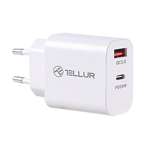 Tellur PDHC101 Φορτιστής δύο θυρών 38W PD (PD20W + QC3.0 18W) σε λευκό χρώμα (TLL151381)