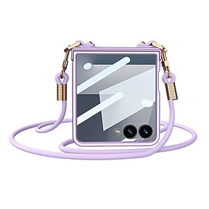 Θήκη Samsung Galaxy Z Flip7 5G GKK Full Premium Protection με προστασία οθόνης Tempered Glass και κορδονάκι για το λαιμό από σκληρό πλαστικό μωβ