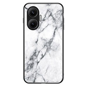 Θήκη Xiaomi Poco F7 5G OEM σχέδιο Marble με Πλάτη Tempered Glass TPU λευκό