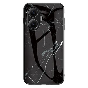 Θήκη Xiaomi Poco F7 5G OEM σχέδιο Marble με Πλάτη Tempered Glass TPU μαύρο