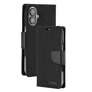 Θήκη Mercury Goospery® Canvas Diary book με βάση στήριξης, υποδοχές καρτών και μαγνητικό κούμπωμα για iPhone 17 - μαύρο