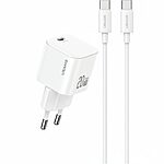 USAMS Fast Charger Kit 1 x φορτιστής JO Series Power Delivery (PD) 20W Fast Charger με 1 x Type-C και καλώδιο 1m 60W USB-C σε USB-C (JOXLTZ04) - λευκός