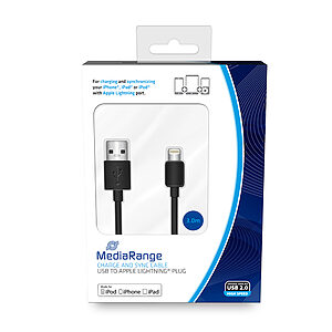 Καλώδιο MediaRange Charge and sync, USB 2.0 to Apple Lightning® plug, 3.0m, black (MRCS180)