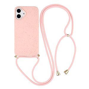 Θήκη iPhone 17 - OEM - Πλάτη από Οικολογικό Άχυρο Σιταριού και TPU - Ροζ - Λουράκι