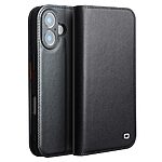 Θήκη iPhone 17 - QIALINO - Flip Πορτοφόλι από Αυθεντικό Δέρμα - Μαύρο - Wallet/Stand