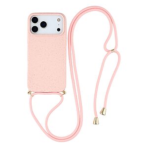 Θήκη iPhone 17 Pro - OEM - Πλάτη από Βιοδιασπώμενο Σιτάρι με TPU - Ροζ - Λουράκι