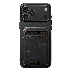 Θήκη iPhone 17 Pro - SUTENI H02 - Πλάτη από Συνθετικό Δέρμα (PU) με TPU - Μαύρο - Wallet/Stand - Εικόνα 2