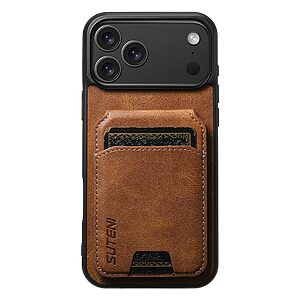 Θήκη iPhone 17 Pro - SUTENI H02 - Πλάτη από Συνθετικό Δέρμα (PU) με TPU - Καφέ - Wallet/Stand - Εικόνα 2