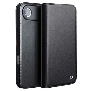 Θήκη iPhone Air - QIALINO - Flip Πορτοφόλι από Αυθεντικό Δέρμα - Μαύρο - Wallet/Stand