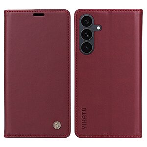 Θήκη Samsung Galaxy S25 5G - YIKATU - Flip Πορτοφόλι από Συνθετικό Δέρμα (PU) - Βαθύ Κόκκινο - Wallet/Stand