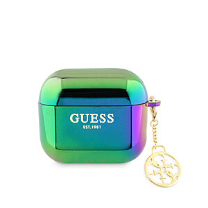 Guess "4G Charm" Collection Θήκη προστασίας από ιριδίζουσα σιλικόνη για Apple Airpods 3 με κρεμαστό στολίδι (Iridescent Black – GUA3HPLIGEK)