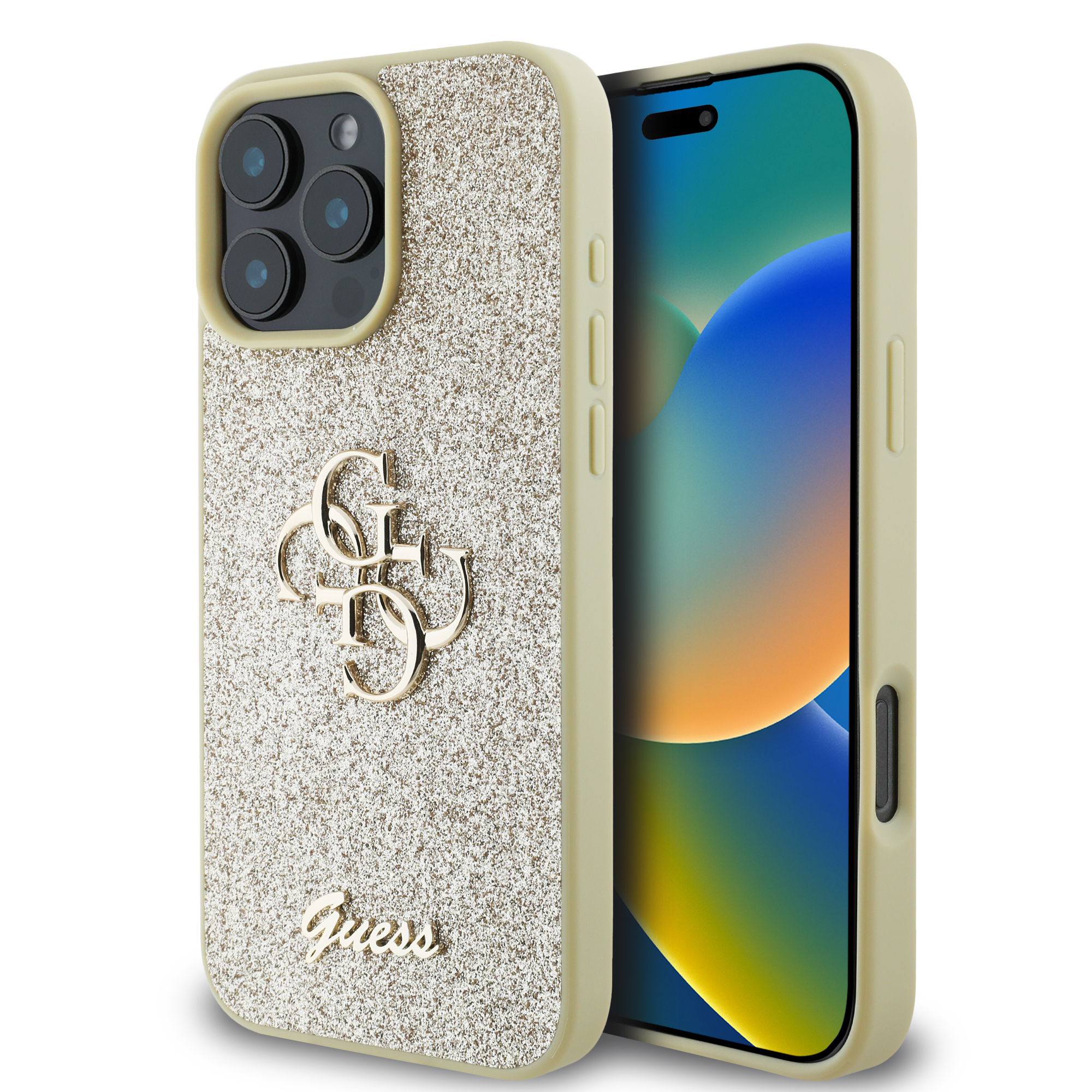 GUHCP16LHG4SGD_1 Guess Fixed Glitter Big 4G Logo Case Θήκη προστασίας από σιλικόνη – iPhone 16 Pro (Χρυσό – GUHCP16LHG4SGD) - Image 1