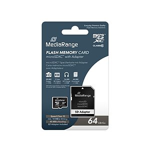 MediaRange Micro SDXC Class 10 With SD Adaptor 64 GB (eXtended Capacity) (MR955)