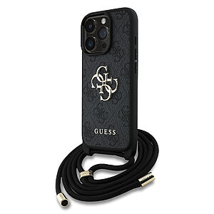 Guess - PU 4G Metal Logo Θήκη με Crossbody Strap για iPhone 16 Pro Max – Black