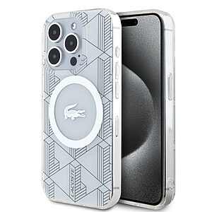 Lacoste Magsafe Monogram Croc Logo Hard Case Θήκη προστασίας από Σιλικόνη για iPhone 15 Pro Max (Farine/Silver)