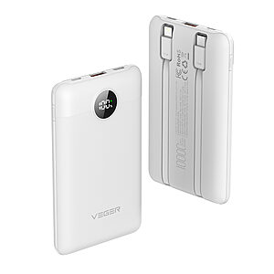 Power bank Veger C11C - 10,000mAh 35W PD με Digital Display και ενσωματωμένα καλώδια Non-MFI Lightning & USB-C Cable - λευκό - Εικόνα 2