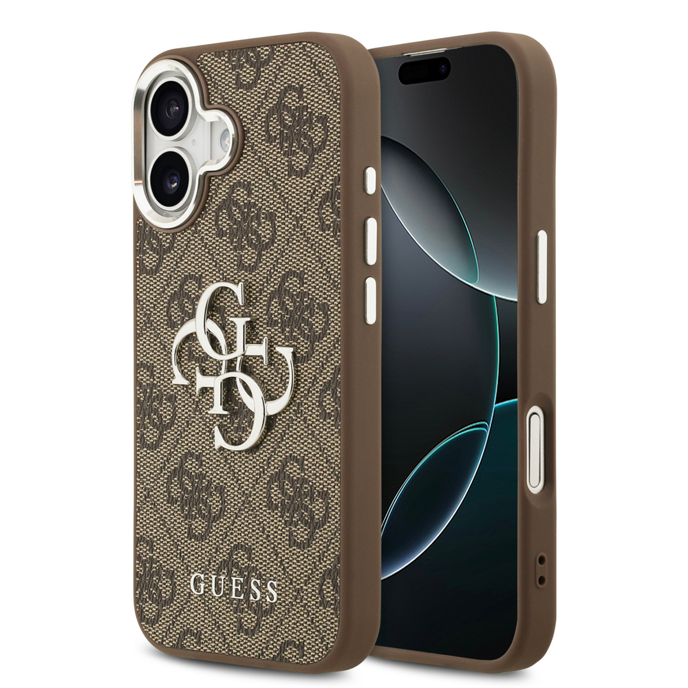 Θήκη Guess με ασημί 4G metal logo TPU και επικάλυψη δερματίνης για iPhone 17 καφέ Επίσημη θήκη Guess με εντυπωσιακό καφέ χρώμα, χαρακτηριστικό 4G σχέδιο και ασημί μεταλλικό λογότυπο - Συνδυάζει πολυτελή αισθητική με ασφαλή προστασία για το iPhone 17 σου