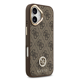 Θήκη Guess με διακριτικό χρυσό 4G metal logo με strass TPU και επικάλυψη δερματίνης μεταλλικά χρυσά κουμπιά και κομψό strap λαιμού για iPhone 17 καφέ - Εικόνα 2
