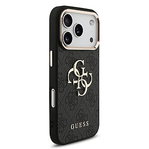 Θήκη Guess με χρυσό 4G metal logo TPU και επικάλυψη δερματίνης για iPhone 17 Pro μαύρο - Εικόνα 2