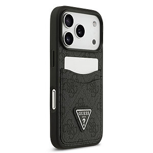 Θήκη Guess με metal triangle logo TPU με 2 υποδοχές για κάρτες επικάλυψη δερματίνης και ανάγλυφη επιφάνεια για iPhone 17 Pro μαύρο - Εικόνα 2