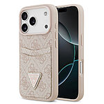 Κομψή θήκη Guess σε απαλό ροζ χρώμα με ανάγλυφο σχέδιο και χρυσό μεταλλικό λογότυπο - Πρακτική θήκη με 2 υποδοχές για κάρτες που συνδυάζει στυλ και λειτουργικότητα