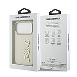 Θήκη Karl Lagerfeld Magsafe με χρυσή μεταλλική ανάγλυφη υπογραφή Karl και χρυσά πλαινά κουμπιά για iPhone 17 Pro μπεζ - Εικόνα 4