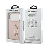 Θήκη Karl Lagerfeld Magsafe με χρυσή μεταλλική ανάγλυφη υπογραφή Karl και χρυσά πλαινά κουμπιά για iPhone 17 Pro ροζ - Εικόνα 4