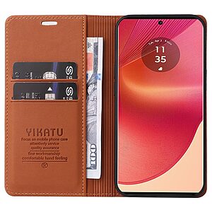 Θήκη Motorola Edge 50 Fusion 5G - YIKATU YK-001 - Flip Πορτοφόλι από Συνθετικό Δέρμα (PU) με TPU - Καφέ - Wallet/Stand - Εικόνα 2