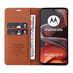 Θήκη Motorola Moto G15 4G - YIKATU - Flip Πορτοφόλι από Συνθετικό Δέρμα (PU) με TPU - Καφέ - Wallet/Stand - Εικόνα 4