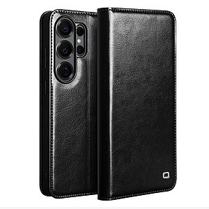 Θήκη Samsung Galaxy S26 Ultra 5G - QIALINO - Flip Πορτοφόλι από Αυθεντικό Δέρμα - Μαύρο - Wallet/Stand